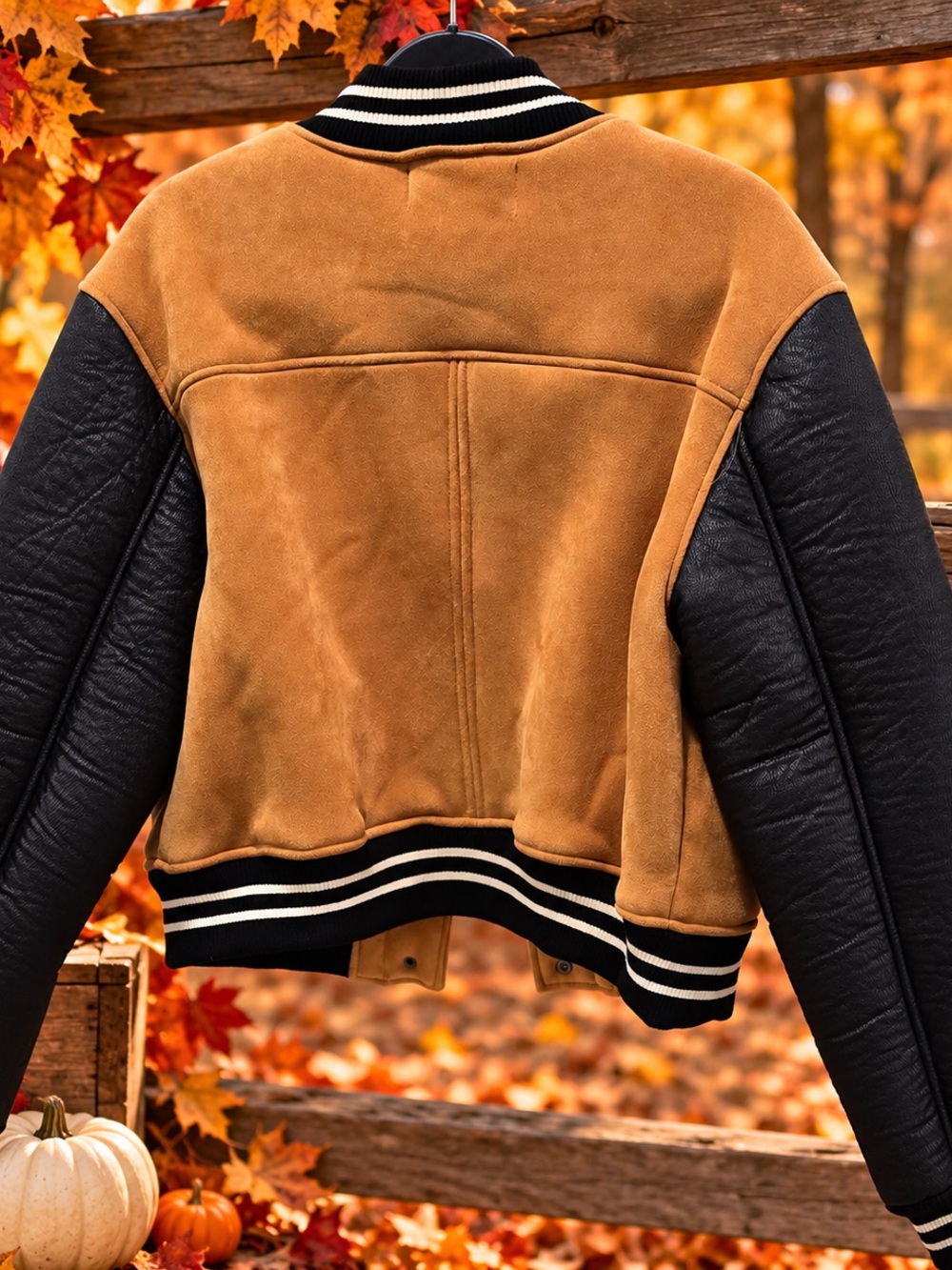 Blank NYC Tan and Black Varsity Bomber Jacket - Picture 3 of 4